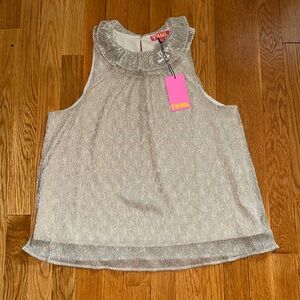 NWT THML metallic gold ruffle neckline sleeveless top size Small